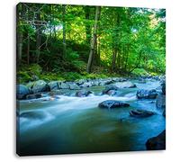 Pixxprint beautiful river in the forest with stones 40x40 cm canvas print decoration, wall picture, ready stretched, art print