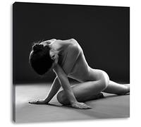 Pixxprint Beautiful sexy woman doing yoga art B & W 70x70 cm canvas print decoration, wall picture, ready stretched, art print