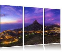 Pixxprint Cape Town Lion's Head Table Mountain Art Crayon Effect, Canvas picture 3 parts, total size: 120x80 cm, wall picture, ready stretched, art print