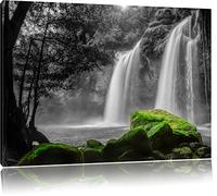 Pixxprint gorgeous waterfall in the jungle black/white Size: 80x60 on canvas,huge Pictures completely framed with stretcher, art print on mural with frame