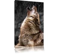 Pixxprint Graceful Howling Wolf black/white Size: 100x70 on canvas,huge Pictures completely framed with stretcher, art print on mural with frame