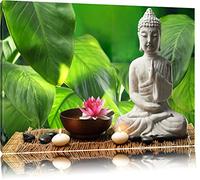 Pixxprint Rose flower with Buddha Statue canvas,huge Pictures completely framed with stretcher, Art print on wall picture with frame, size: 80x60 cm