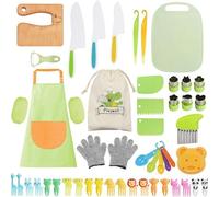 Pixywell Montessori Kitchen Knife Set - 50PCS Kids Safe Chopping Set with Real Cooking Tools, Safety Gloves & Storage Box, Serrated Plastic Knives for Fruits Vegetables, Educational Gift for Ages 4+