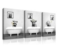 Piy Black and White Canvas Art, Cow and Elephant Bathing, Wall Pictures, Art Prints, Canvas with Inner Frame for Bathroom, Yoga Room, 30 x 40 cm, Pack of 1
