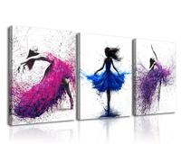 PIY PAINITING Canvas Prints Dance, Red Blue and Purple Wall Pictures, Girl Canvas Printing, Easy to Hang for Bedroom office Classroom Gym Wall Decoration, 3pcs 12x16in (36x16in), Built-in Frame