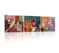 Piy Painting 3 Panels Built-in Framed Canvas Prints Wall Art, Female Portrait Wall Poster for Bedroom, Matisse Artwork, Decorative Paintings for Bedroom Living Room Office 12x12inch, Easy to Hang