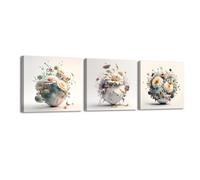 Piy Painting 3 parts Elegant Vase with Floral Pattern Canvas Painting Flower Canvas Art Prints for Living room Yoga room 12x12in, with Inner Wood Frame