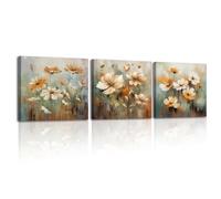 Piy Painting 3 Pcs Abstract Floral Canvas Wall Art Wildflowers Plants Pictures For Living Room Colorful Artwork Decorative Canvas Paintings Bathroom Bedroom Framed Ready To Hang,12×12 inch