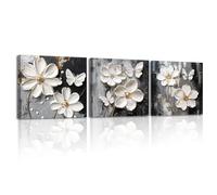 Piy Painting 3 Pcs White Floral Canvas Wall Art, Black And White Wall Pictures, Canvas Prints, Modern Poster For Office Bathroom Hallway Cafe Kitchen Decoration, 12x12 inch/36x12 inch