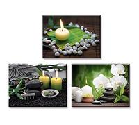 Piy Painting 3x Canvas Painting of SPA Candle Stone Zen Relax Wall Artwork Flower Prints Framed Modern and Popular Home Decor for Living Room Bedroom Wall Decoration Ready to Hang 12x16in
