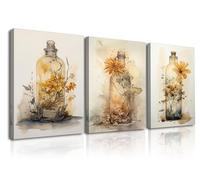 Piy Painting 3X Yellow Flower Paintings Print on Canvas, Blooming Flowers Pictures for Kitchen Walls, Modern Framed Art Work Wall Art for Living room Dining room Hotel 12x16inches