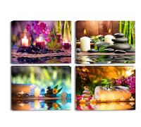 Piy Painting 4pcs Spa Treatment Picture with Candle Bamboo Stone Canvas Wall Art Waterproof Hook Mounted in real Wood Paintings for Yoga Practice tranquil for Gym Sauna Study Bedroom 12x16inch