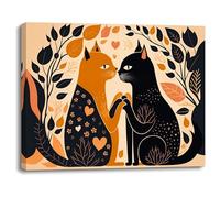 Piy Painting Abstract Cats Canvas Painting Animal Picture Wall Art with built-in Frame for Bathroom Yoga room Bar 16x12in