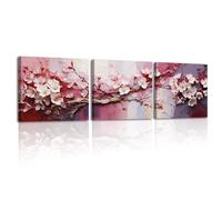 Piy Painting Canvas Painting, Pink Flower Canvas Wall Art, Cherry Blossom Wall Decoration Painting, Romantic Print For Bedroom Living Room Bathroom Entrance, 3 Pieces 12x12inch (36x12inch)