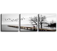 Piy Painting Canvas Print - Birds Fly Freely by the Lake - Ready Hanging Picture on Canvas - Wall Art for Bathroom Wall Art Decoration - 3 piece 30x30cm