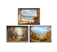 Piy Painting Canvas Print, Nature Landscape Canvas Painting, Autumn Art Poster, Seaside Wall Art, The View From The Window, Easy To Hang For Bedroom Living Room Entrance, 3 pieces 12x16 inch