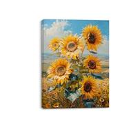 Piy Painting Canvas Print of Sunflower Meaning Luck, Elegant Flower Oil Painting Picture, Canvas Wall Art, Modern Poster and Prints for Yoga Room Bedroom Corridor, 12x16 inch, with Inner Wood Frame