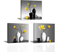 Piy Painting Canvas Prints Artwork Yellow Orchids in a Vintage Vase Canvas Painting Modern Framed Floral Picture On Canvas Wall Art Ready to Hang for Home Decor as 3-Parts 12x12inch