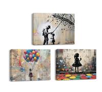 Piy Painting Canvas Prints Wall Art, Canvas Art Work Street Graffiti, Modern Decoration Poster with Buil-in Wooden Frame for Bathroom Entrance Hallway Cafe Flats, Set of 3, 36x16 inch