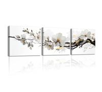 Piy Painting Canvas Wall Art Decor, Plum Blossom Printing on Canvas, Flower Canvas Print Artwork Gift, Framed Ready to Hang Home Decoration for Bathroom Bedroom 3 pieces 12x12inch (36x12inch)