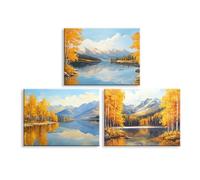 PIY PAINTING Canvas Wall Art, Landscape Oil Painting Pictures, Autumn Scenery Art Poster, Lake Canvas Printing For Living Room Office Entrance Hallway Cafe, 3pcs 16X12in (48x12in), Built-in Wood Frame