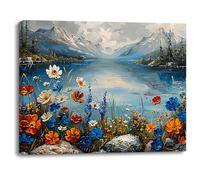 Piy Painting Canvas Wall Art Landscape, Snowy Mountain Canvas Prints, Lake Canvas Picture, Art Prints For Living Room Office Classroom Meeting Room Bathroom, Built-In Wood Frame,12x16 inch