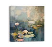 Piy Painting Canvas Wall Art Oil Painting Water Lily Means Purity, Elegant Flower Picture Canvas Print, Art Wall Decoration for Living room Bedroom Bathroom Yoga room 12x12inch, Built-in Wood Frame