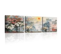 Piy Painting Canvas Wall Art Print Mountain View, Sunrise Scene Painting Print on Canvas, Modern Art Posters and Prints for Bedroom Yoga Room Office Café 3 panel 12x12 inch, Built-in Wooden Frame