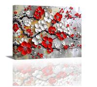 Piy Painting Canvas Wall Art Prints, Blooming Plum Blossom Canvas Prints, Beautiful Flower Picture on Canvas, Art Posters Painting Artwork for Bedroom Living room kitchen 16x12 inches, Built-in Frame