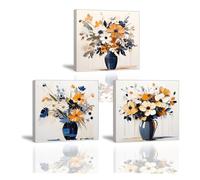 Piy Painting Canvas Wall Art, Yellow And White Flower Canvas Painting, Vase Art Pictures, easy to hang For Bedroom Living Room Office Meeting Room Cafe, 3 Pieces 12x12inch /36x12inch