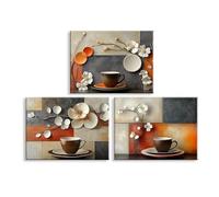 Piy Painting Classic Decorative Paintings, Coffee Cup Canvas Print, Flower Canvas Wall Art, Art Poster For Cafe Flats Hotel Banquets Yoga Studio Dining Hall, Easy To Hang, 3pcs 16X12in (48x12in)