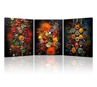 Piy Painting Colorful Spice Canvas Wall Art, Spices Art Print Posters, Kitchen Pictures and Spoon Canvas Prints for Kitchen Restaurant Dormitory, Built-in Wooden Frame, Ready to Hang, 3x 12x16in