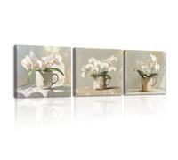 Piy Painting Floral Canvas Wall Art, White Flower Canvas Picture, Romantic Wall Art Painting, Art Prints For Bedroom Living Room Bathroom Entrance Decoration, Easy To Hang, 3x12x12inch (36x12 inch)