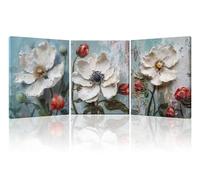 Piy Painting Flower Canvas Painting, White Flower Canvas Picture, Wall Art Picture, Easy To Hang For Living Room Entrance Cafe Dining Hall Decoration, 3pcs 16X12in (48x12in) Built-in Wood Frame