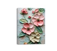 Piy Painting Flower Canvas Print, Pink And White Flower Oil Painting Print, Canvas Wall Art For Bedroom Living Room Office Bathroom Entrance, Easy To Hang, 30x40 cm/12x16 inch