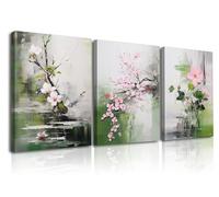 Piy Painting Flower Canvas Wall Art, Green Wall Picture, Spring Canvas Print, Easy To Hang For Bedroom Living Room Entrance Hallway Cafe Decoration, 3pcs 16X12in (48x12in)