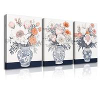 Piy Painting Flower Wall Art, Minimalist Canvas Prints, Wall Decorations Paintings, Pictures Of Pink And White Floral Canvas For Bedroom Living Room Entrance Hallway Cafe, 3 panel 12x16 inch