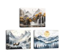 Piy Painting Landscape Canvas Painting, Cloudy Sea Canvas Printing Artwork, Moutain Wall Art For Bedroom Living Room Office Hallway Cafe Decoration, 3x12x16 inch/36x12inch, Built-in Wood Frame