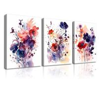 PIY PAINTING Modern Paintings with Flowers Living Room Watercolor Flowers Print 3 Pieces Elegant Flower Canvas Print with Inner Frame for Home Decoration 30 x 40 cm