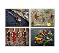 Piy Painting Modern Wall Artwork, Spice and Spoon Canvas Wall Art for Kitchen, Dining, Restaurant, Canvas Image with built-in wood frame, Painting Artwork 4x 16x12inch