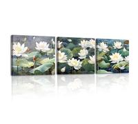 Piy Painting Nature Landscape Canvas Pictures, White Flower Art Pictures, Summer Scenery Canvas Wall Art, Easy To Hang For Bedroom Living Room Bathroom Dining Hall, 3x 12x12inch (36x12 inch)