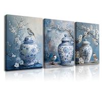 Piy Painting Porcelain Canvas Pictures, Plum Flower Wall Decoration Painting, Birdie Canvas Print, Wall Art For Bedroom Living Room Office Meeting Room Bathroom Entrance, 3pcs 16X12in /36x16in