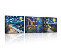Piy Painting Reproduction Prints Of Famous Paintings, Landmark Building Art Poster, Starry Night Canvas Art Painting, Canvas Wall Art For Bedroom Living Room Bathroom, Set of 3, 12x12inch (36x12in)