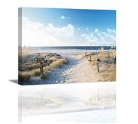 Piy Painting Seaside Beach Art Prints On Canvas Coastal With Weeds Nature Landscape Picture Blue Ocean Modern Artwork Wall Decorations For Restaurant Hotel Living Room Aisle Corridor 1panel 16x12inch