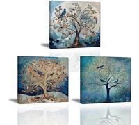 Piy Painting Set of 3 Blue Tree Canvas Wall Art for Home Decoration, Canvas Painting Canvas Art Prints Pictures for Living room Bedroom Kitchen 12x12inch, Completely built-in wooden frame