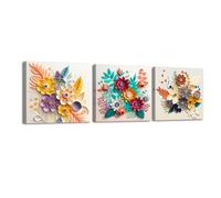 Piy Painting Set of 3 Wall Art Beautiful Pattern Canvas Painting Framed Canvas Prints Pictures Print On Canvas Photo Stretched On Wooden Wall Decor For Dorm Bedroom (12x12in)