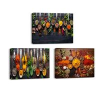 Piy Painting Wall Art, Food Canvas Prints, Pepper Decorative Painting, Spoon Canvas Pictures, Easy To Hang For Cafe Banquets Kitchen Dining Hall, 3 Panel 12x16 inch, Built-in Wood Frame