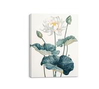 Piy Painting Wall Art of Water Lily, Elegant Flower Picture Print on Canvas, Canvas Wall Art for Living room Yoga Room Bedroom Bathroom Wall Decoration, Built-in Wooden Frame, 16x12inch