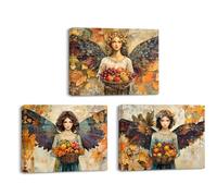 Piy Painting Wall Art Painting, Beautiful Women Canvas Picture, Angel Framed Artwork, Classical Canvas Painting, Easy To Hang For Entrance Hallway Cafe Kitchen Dining Hall, 3pcs 16X12in /36x16in