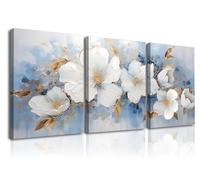 Piy Painting White Flower Art Print, Romantic Canvas Wall Art, Canvas Printing Artwork, Artwork Painting For Bedroom Living Room Cafe Banquets Wall Decoration, 3pcs 16x12in (48x12in), Built-In Frame
